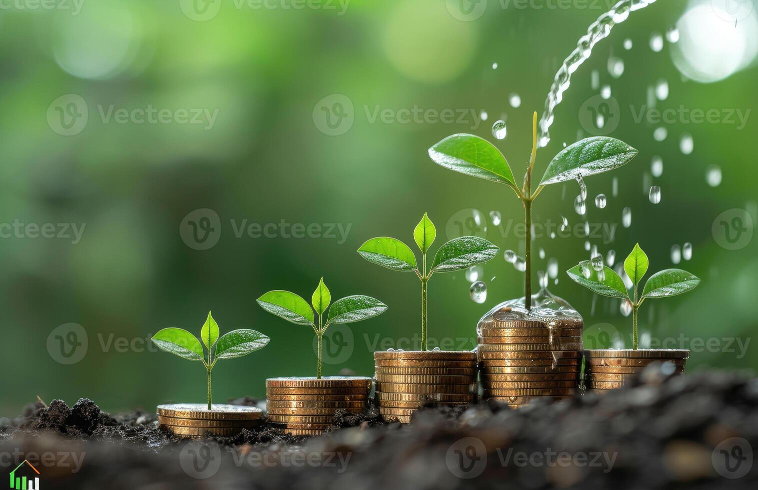 AI generated Plant growing on coins being watered, accountability image photo