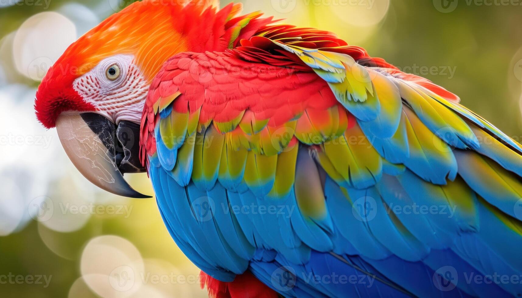 AI generated Vibrant feathers of green winged macaw up close, baby animals picture photo