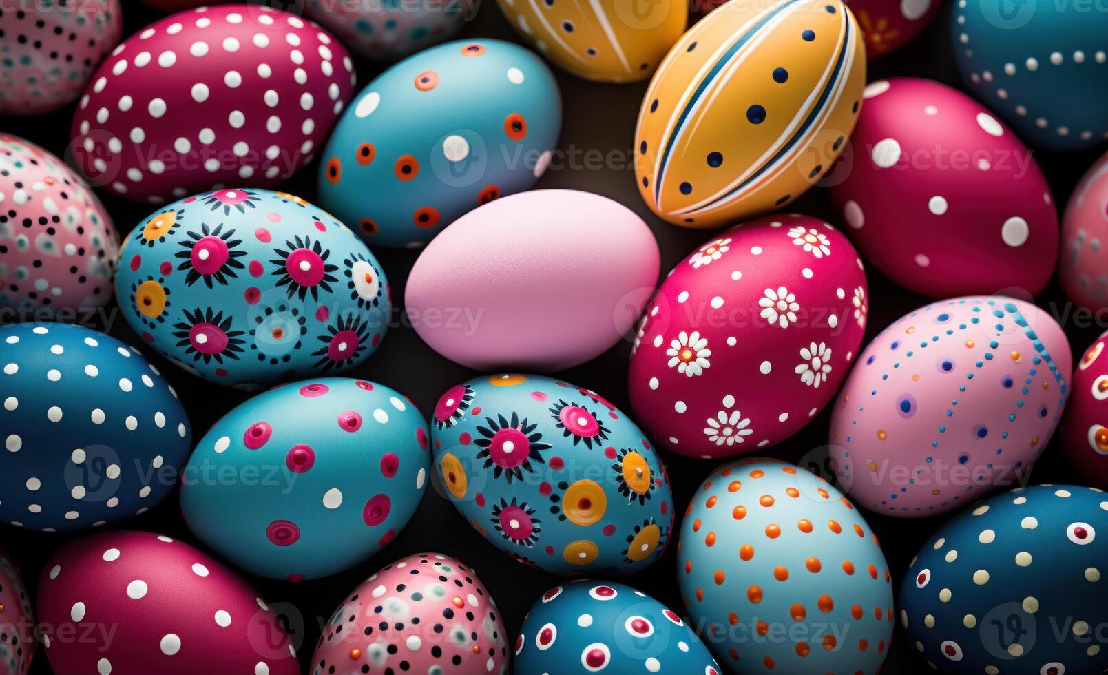 AI generated Vibrant easter eggs displayed against a pure plan backdrop, easter eggs image photo