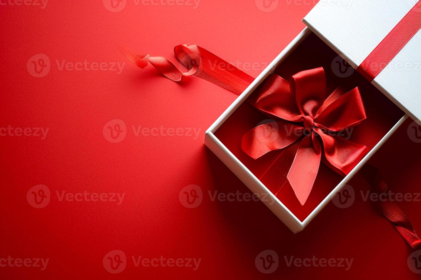 AI generated Red Elegance from Above 3D Top View Gift Box with Ribbon, Empty Space, Ai generated photo