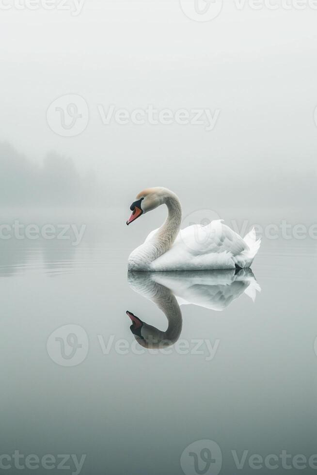 ai generado sereno cisne reflejando en calma aguas ai generado foto