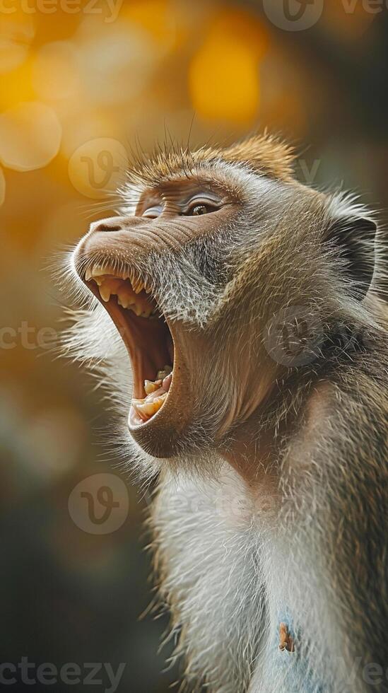 AI generated monkey with its mouth wide open Ai generated photo