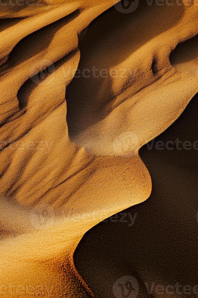 ai generado imagen capturas el detallado texturas y patrones en arena duna. el duna tiene crestas y valles ai generado foto