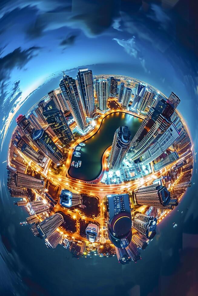 AI generated breathtaking aerial night view of a vibrant cityscape Ai generated photo