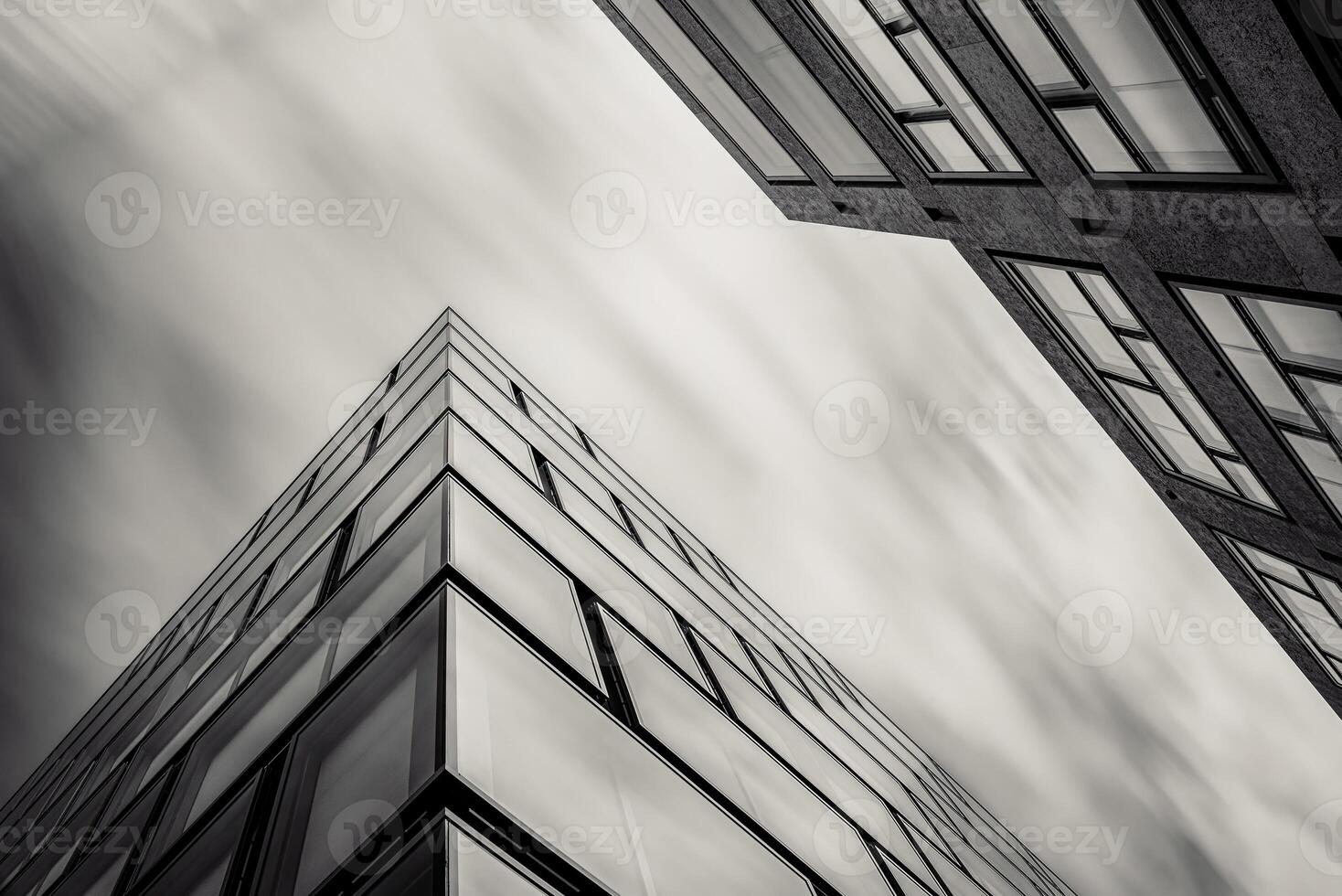 The windows of a modern building for offices. Business buildings architecture. Black and white. photo