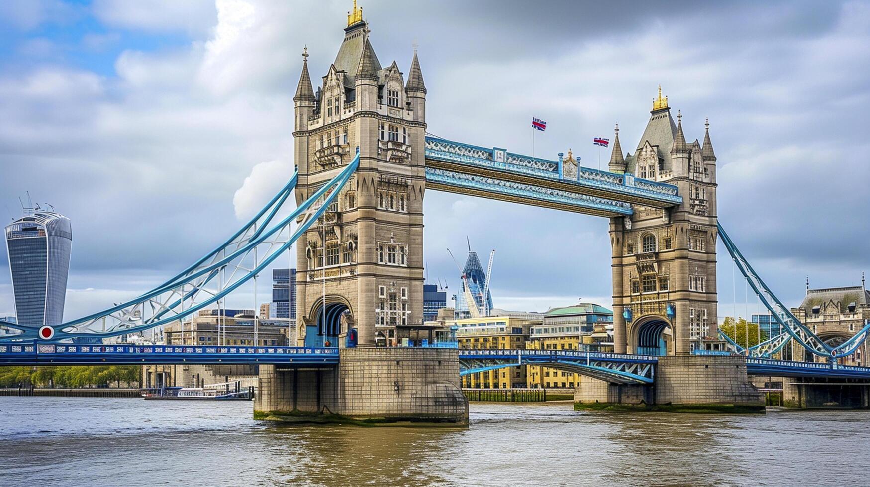 ai generado icónico torre puente en Londres, Inglaterra debajo un nublado cielo ai generado foto