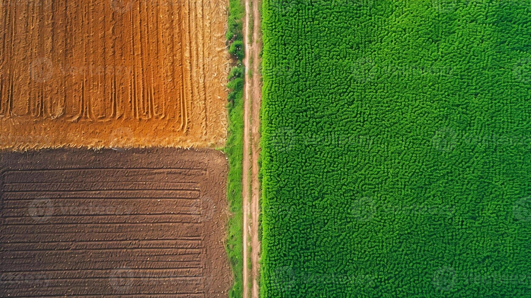 AI generated Photo of two adjacent agricultural fields, lush and green Ai Generated