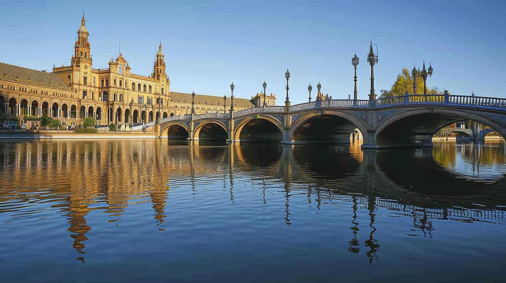 ai generado grande, elegante Roca puente con múltiple arcos abarcando a través de calma río ai generado foto