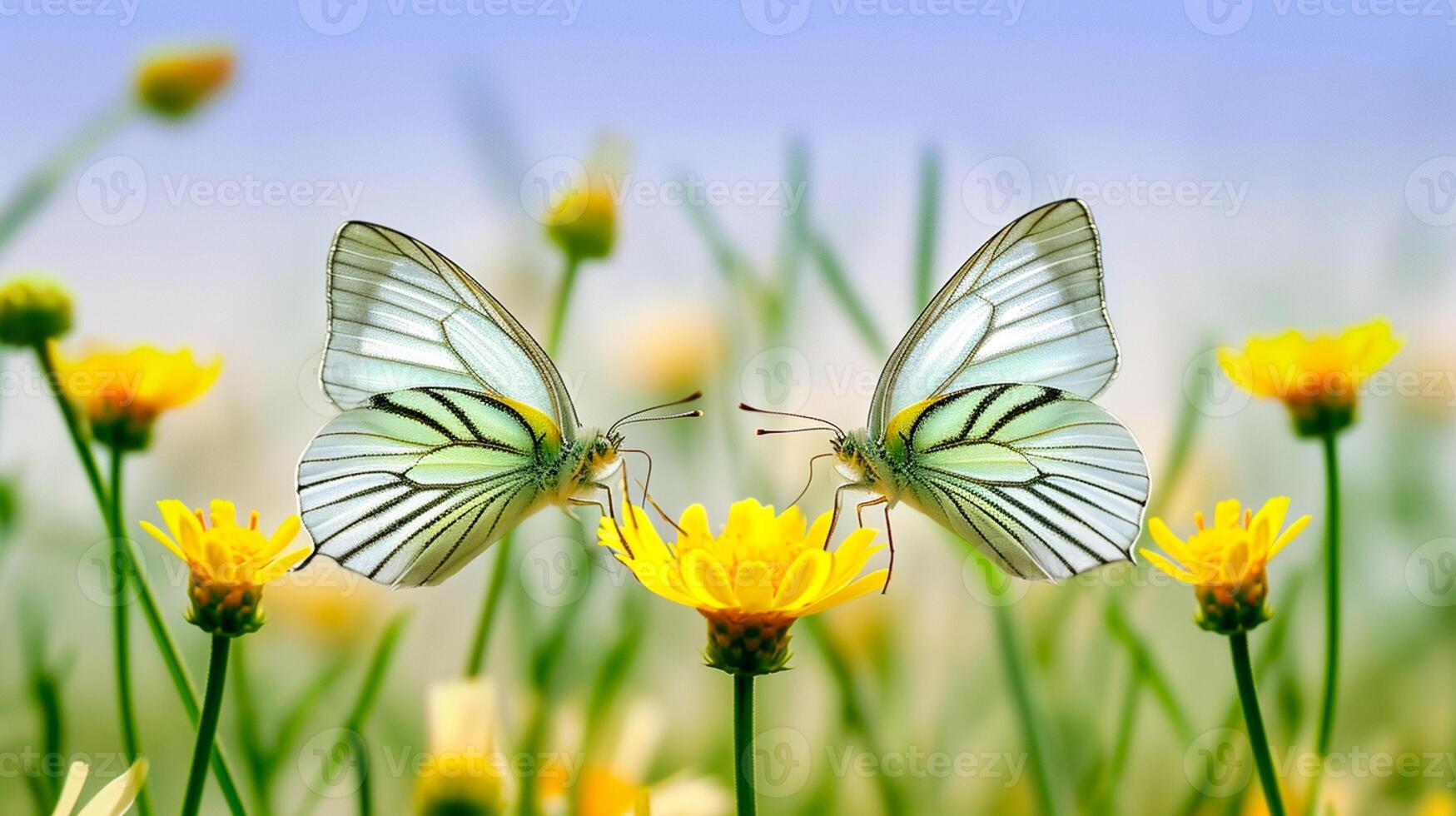 ai generado foto selectivo atención Disparo de un hermosa mariposa sentado en un rama con pequeño amarillo flores ai generado