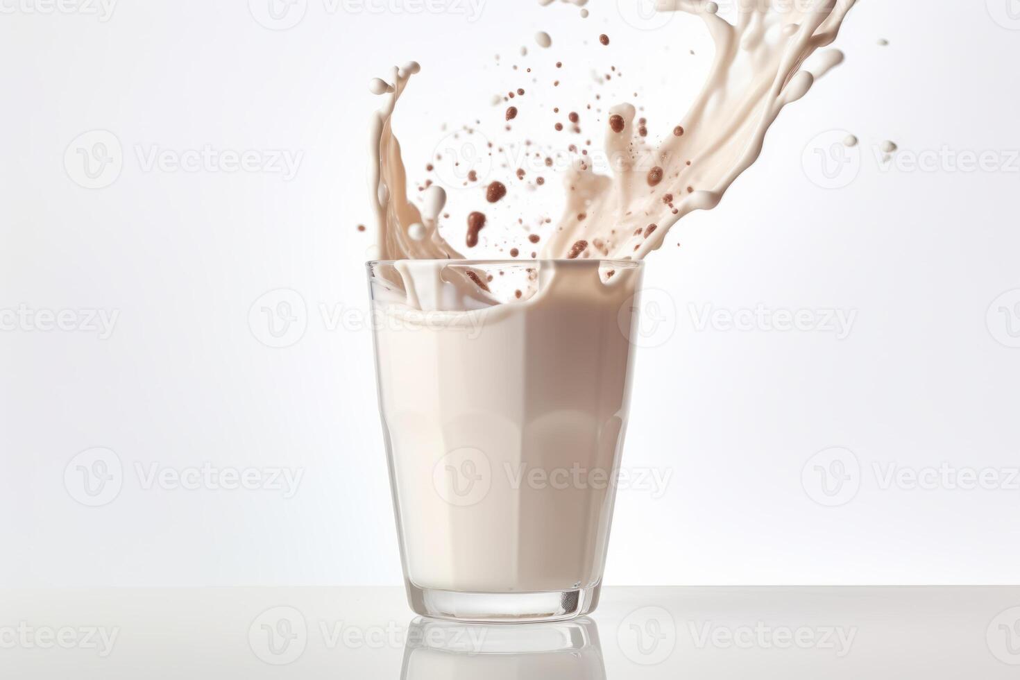 AI generated Splashing Milk and Chocolate Milk on White Background photo