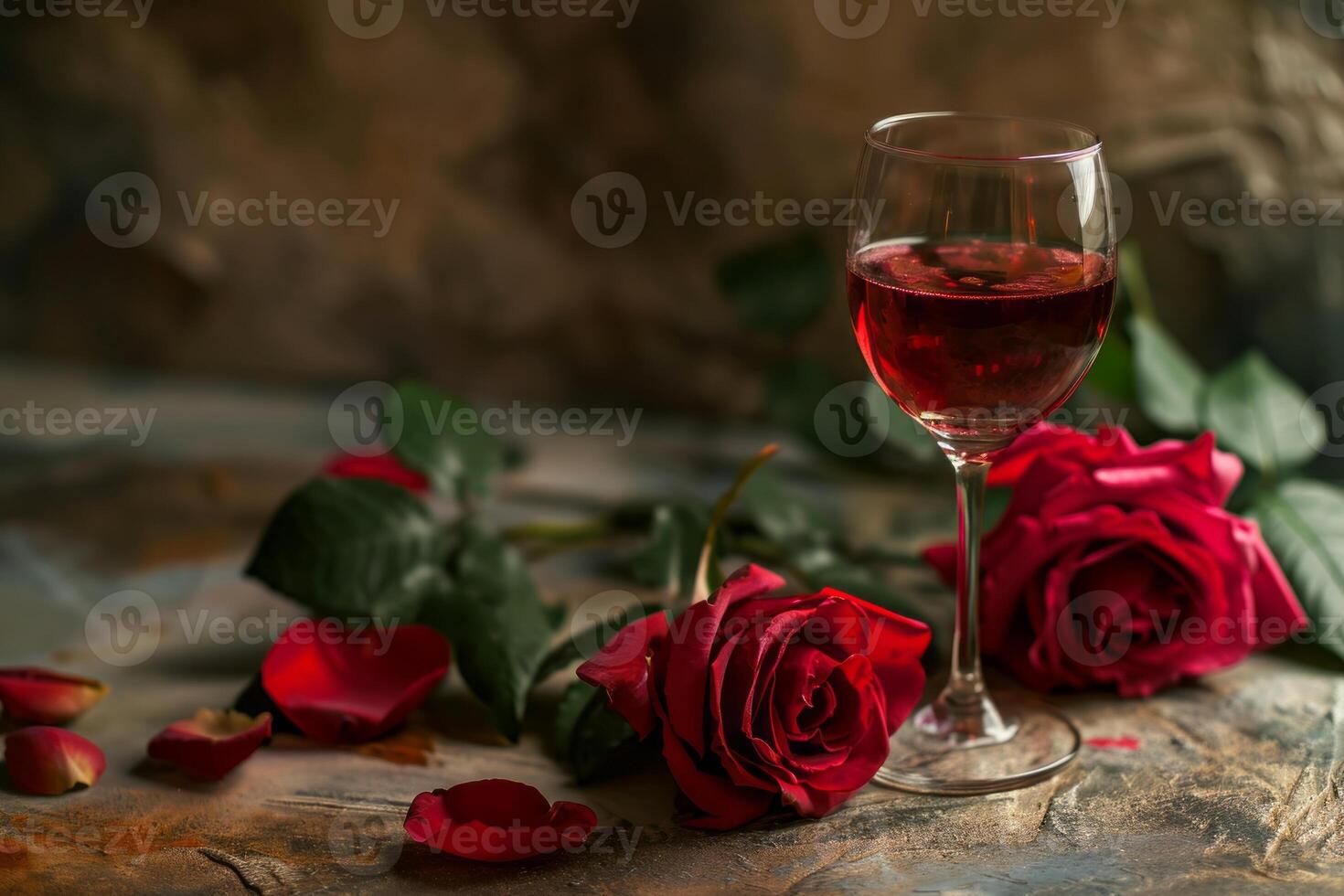 ai generado San Valentín día vino y Rosa antecedentes foto