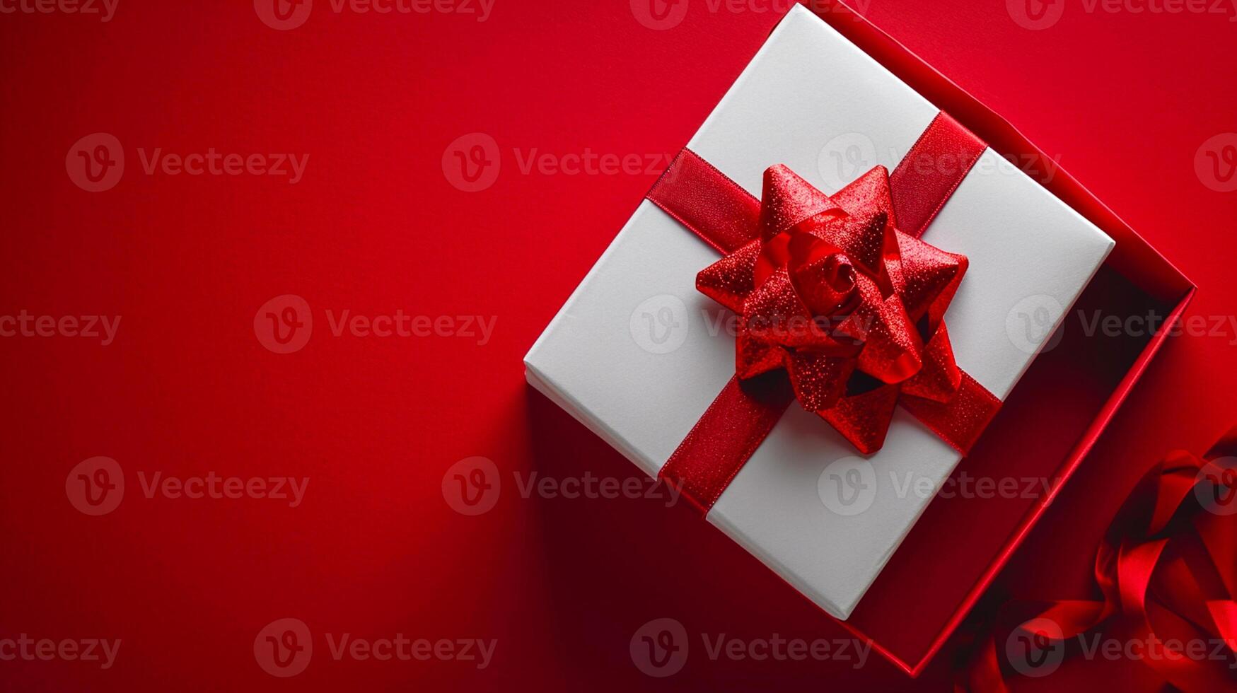 AI generated Elegant Red Gift Presentation 3D Luxury Gift Box, Gold Ribbon, Top View, Ai generated photo