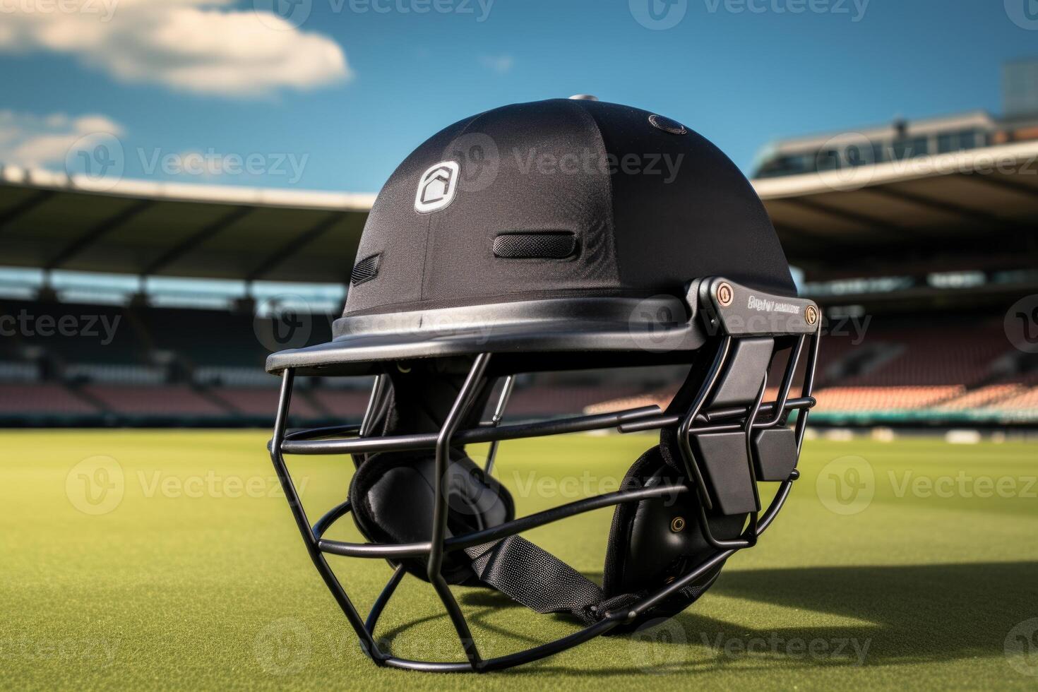 AI generated Cricket helmet with grill for player protection. photo