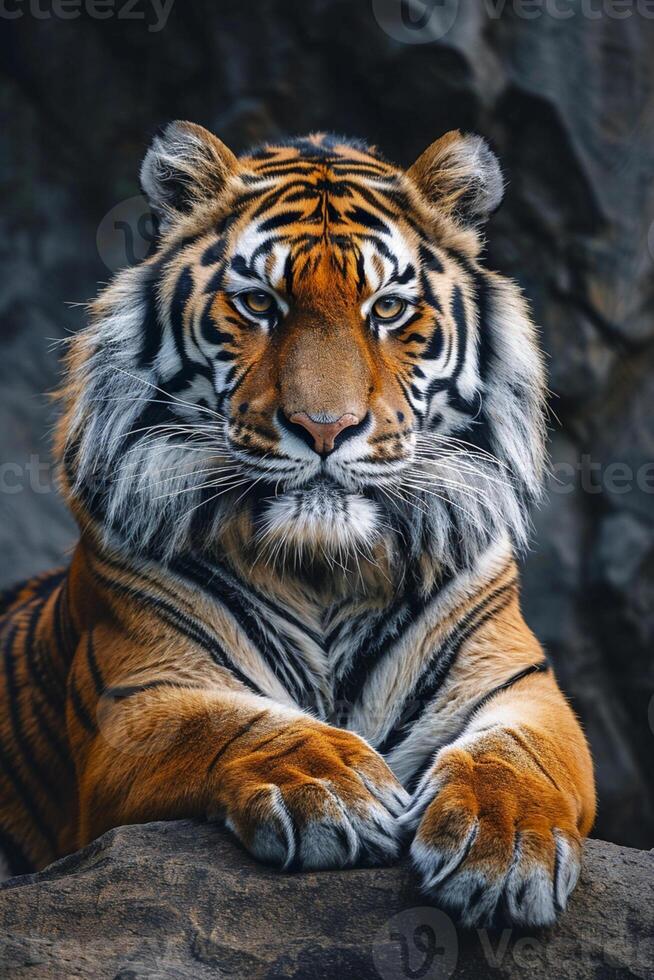 AI generated tiger with richly detailed fur, showcasing the intricate pattern of stripes Ai generated photo