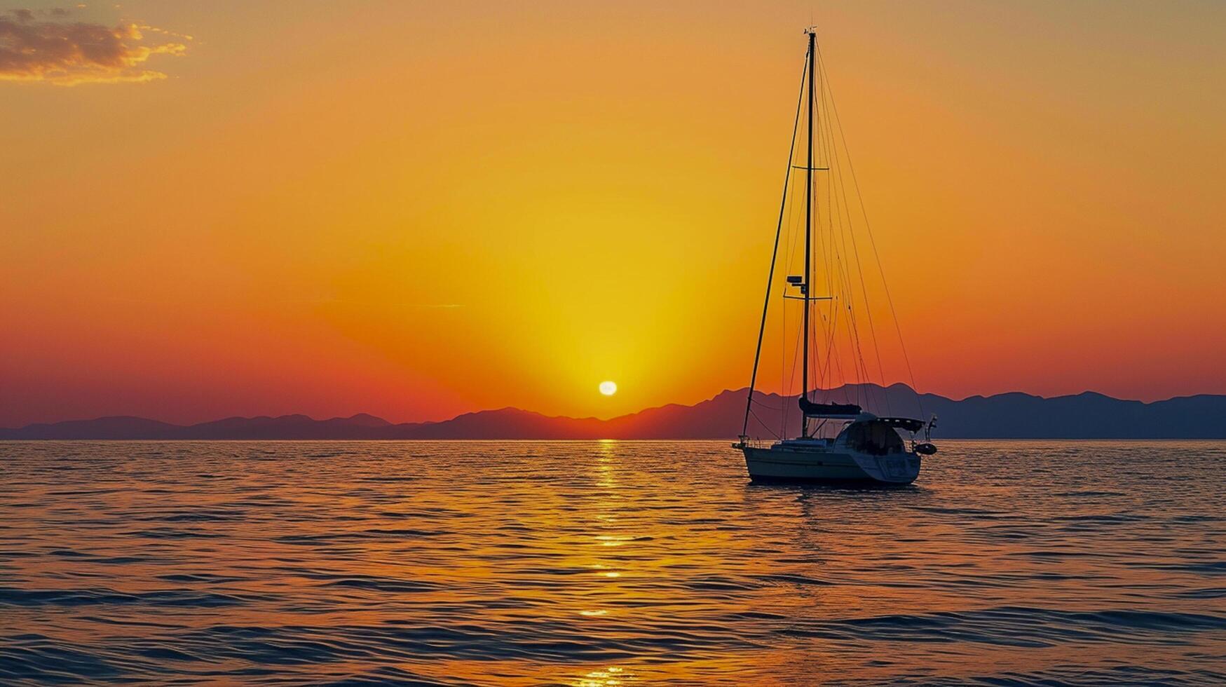 ai generado velero anclado a mar durante un asombroso puesta de sol ai generado foto