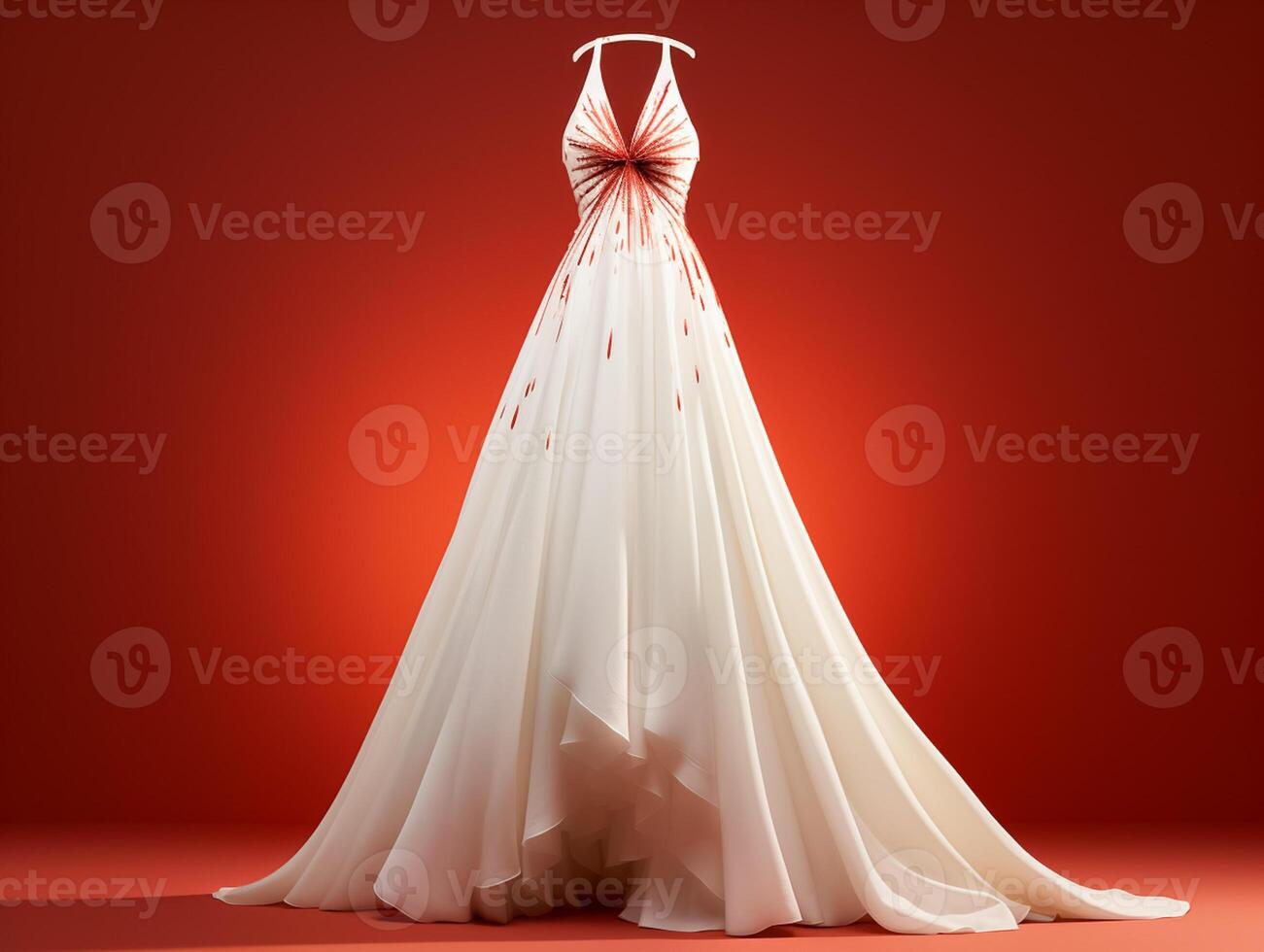AI generated Studio shot of luxury pink, white wedding dress on white background, design dress .AI Generated photo