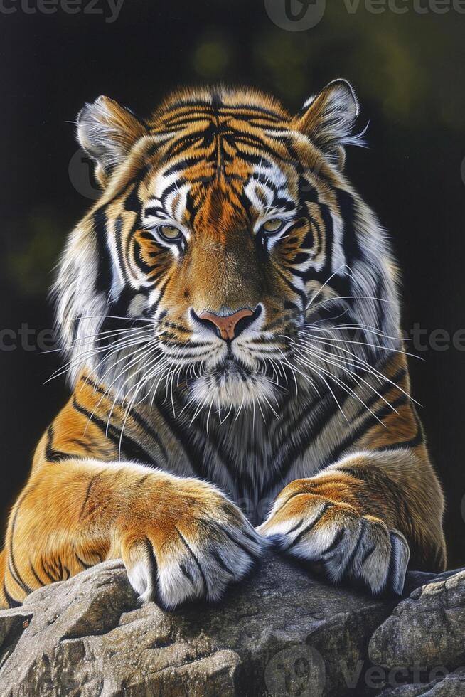 AI generated tiger with richly detailed fur, showcasing the intricate pattern of stripes Ai generated photo