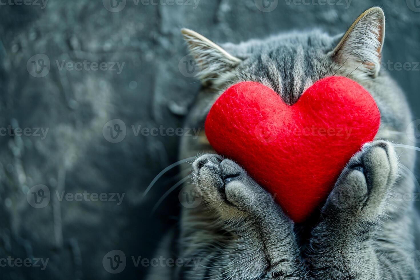 AI generated A red 3d heart in the paws of a cat. copy space Ai Generated photo