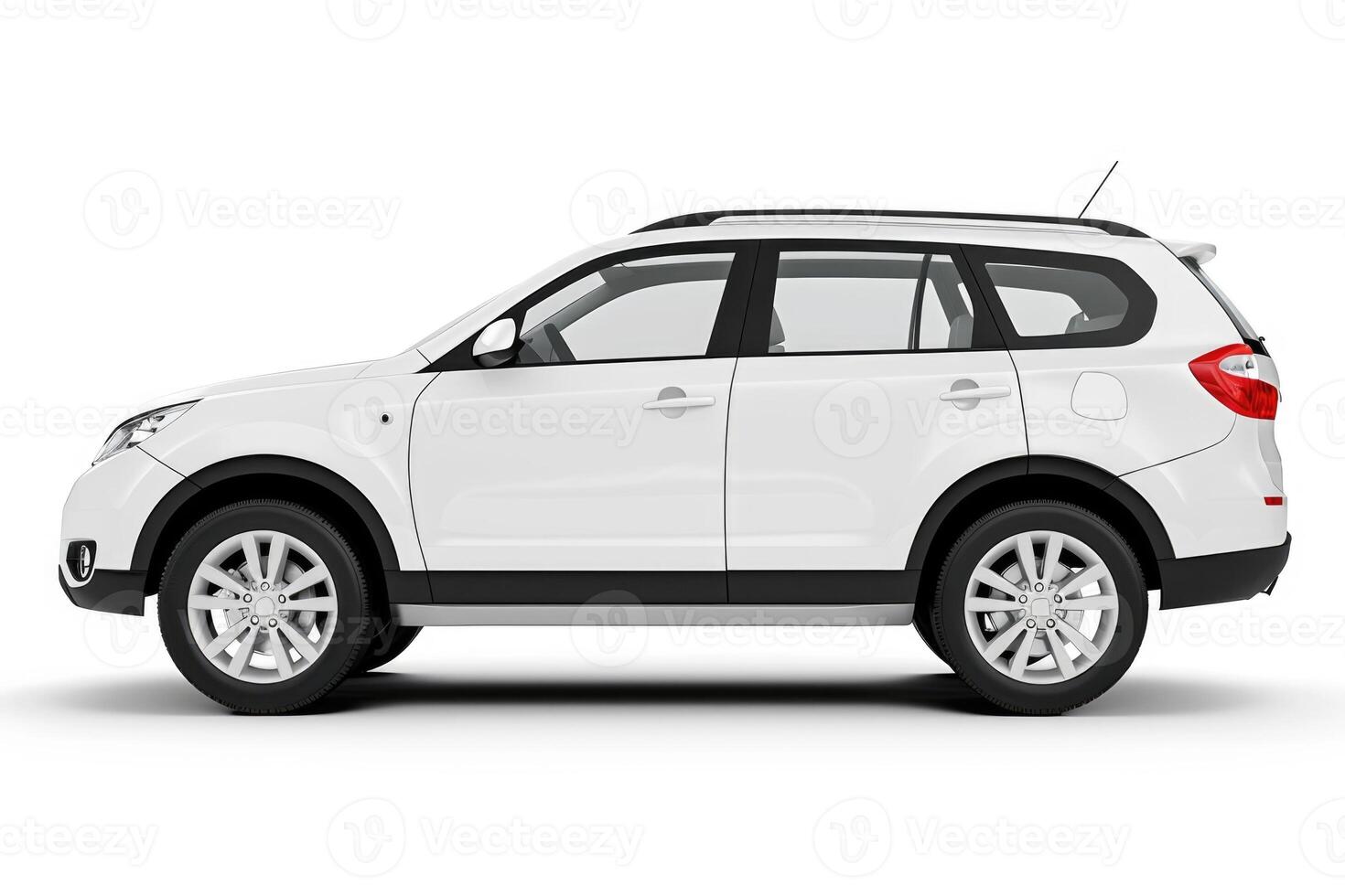 AI generated White SUV car isolated on white background with clipping path. Side view. photo