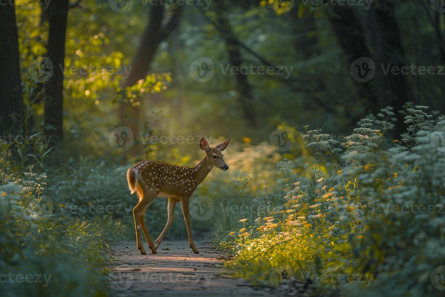 AI generated photo elk lying on the ground covered in greenery under the sunlight Ai generated