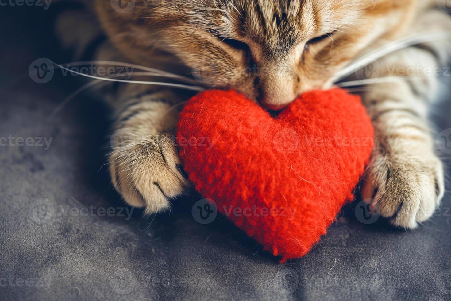 AI generated A red 3d heart in the paws of a cat. copy space Ai Generated photo