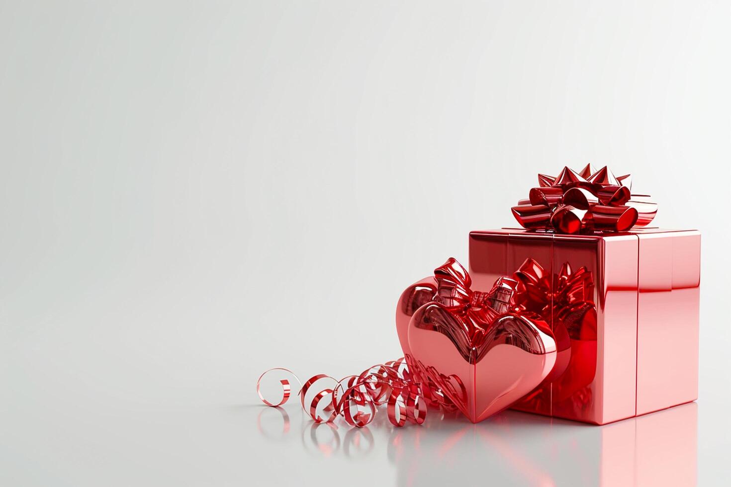 AI generated Red Elegance from Above 3D Top View Gift Box with Ribbon, Empty Space, Ai generated photo