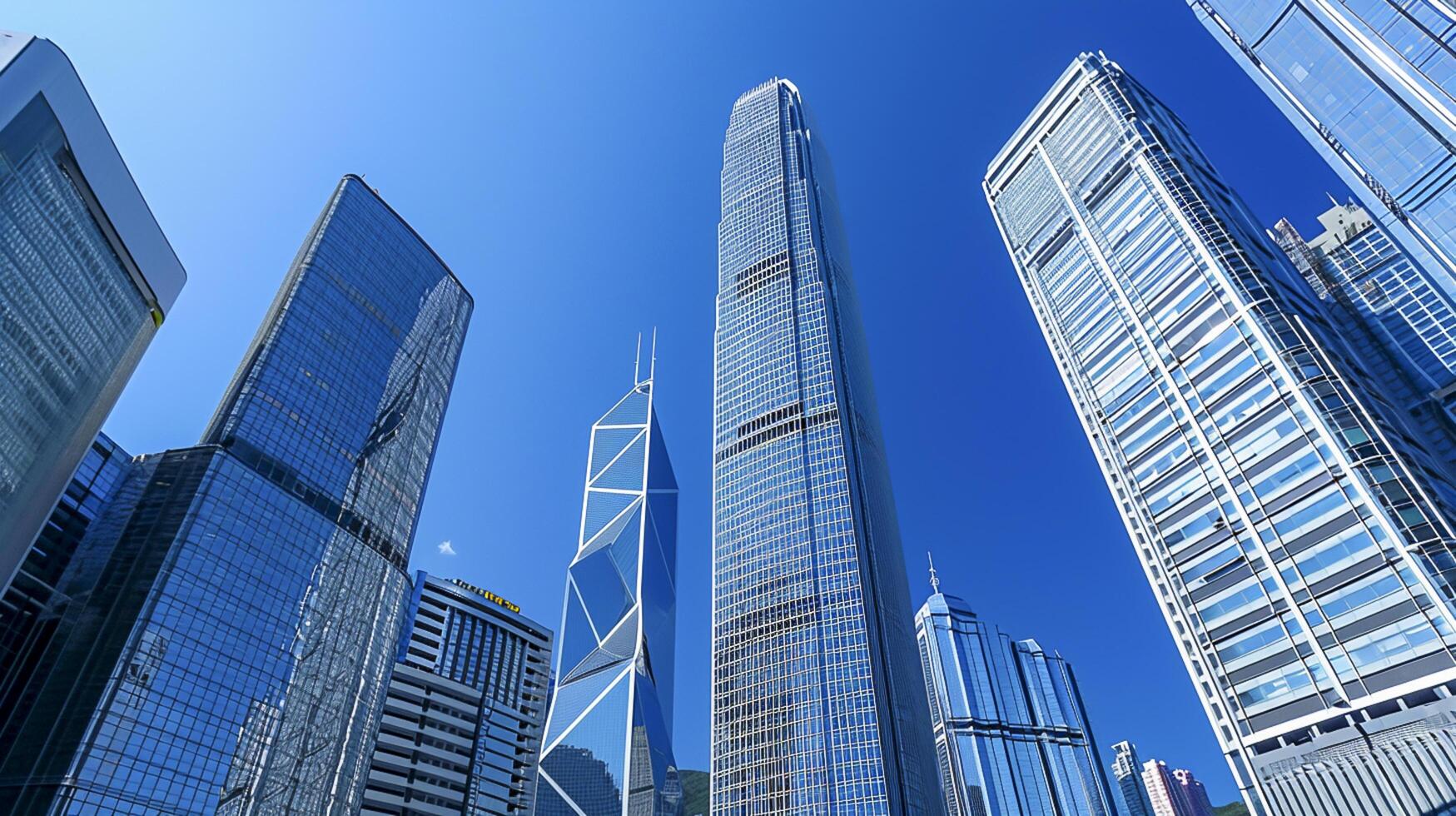 AI generated modern cityscape features a tall skyscraper under a clear blue sky Ai generated photo