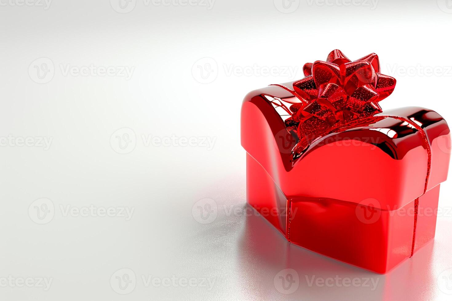 AI generated Romantic Gesture Top View of 3D Heart Gift Box with Red Ribbon, Empty Space, Ai generated photo