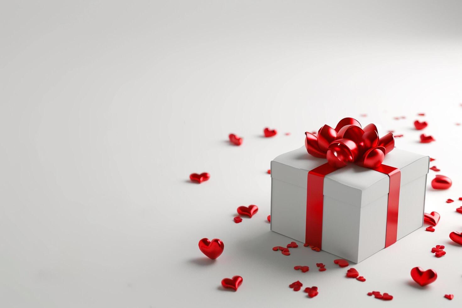 AI generated Red Elegance from Above 3D Top View Gift Box with Ribbon, Empty Space, Ai generated photo