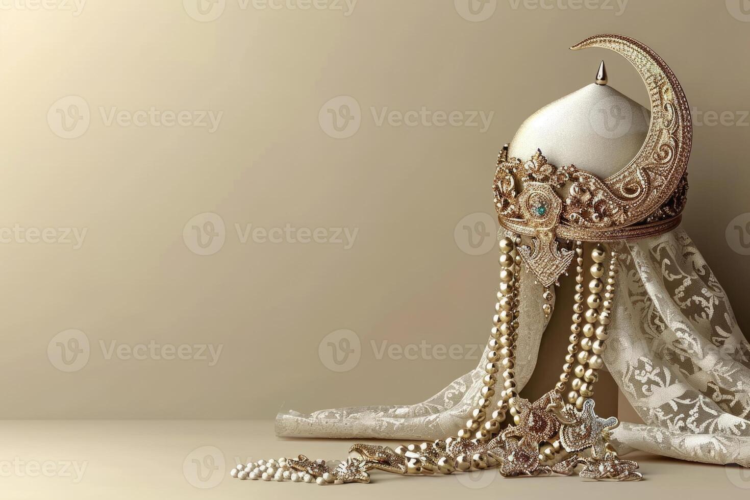 AI generated Banner for Islamic New Year with decorative crescent  hat and tasbih photo