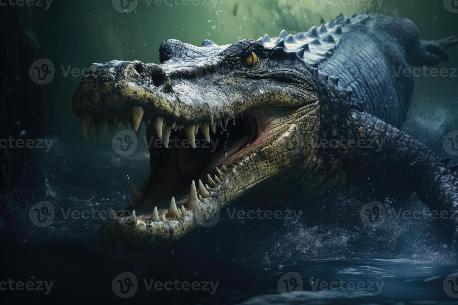 AI generated Largest crocodile in Southeast Asia eating fish prey. photo