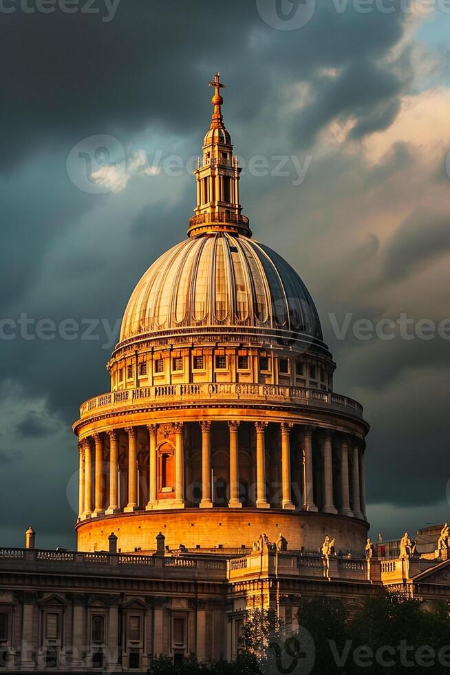 AI generated The cathedral is illuminated by sunlight, architectural details. large iconic dome that is synonymous with the structure Ai Generated photo