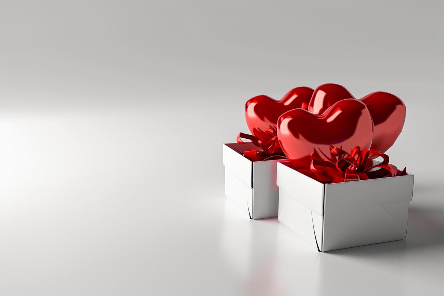 AI generated Red Elegance from Above 3D Top View Gift Box with Ribbon, Empty Space, Ai generated photo