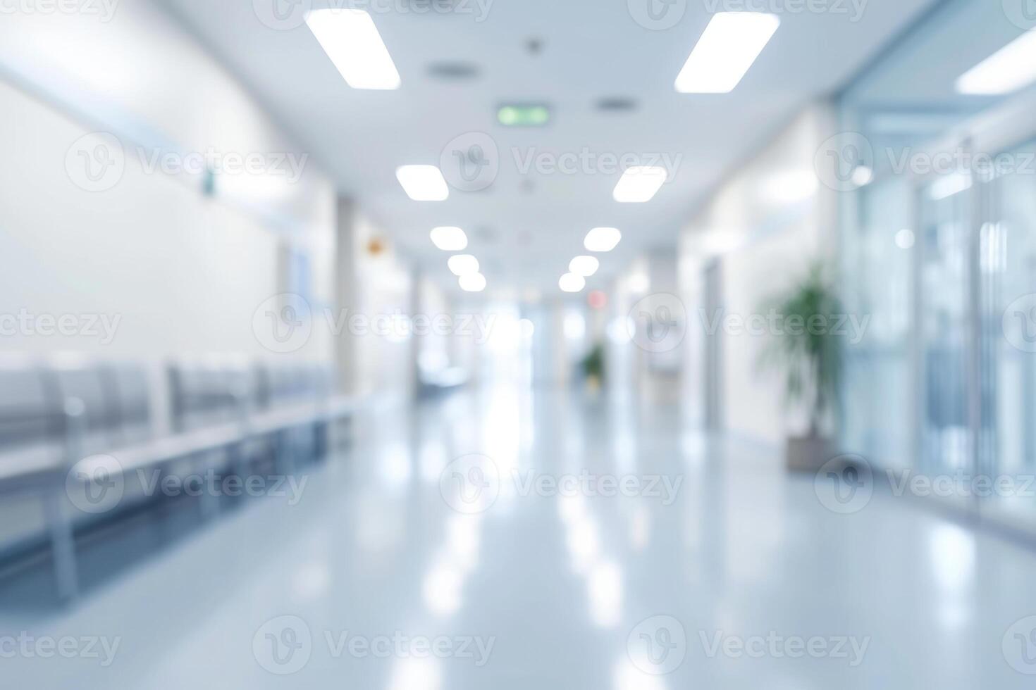 AI generated Blurred abstract background of hospital interior waiting hall photo