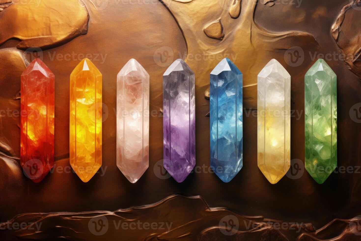 AI generated Rainbow quartz crystal banner with healing stones on grunge background. photo