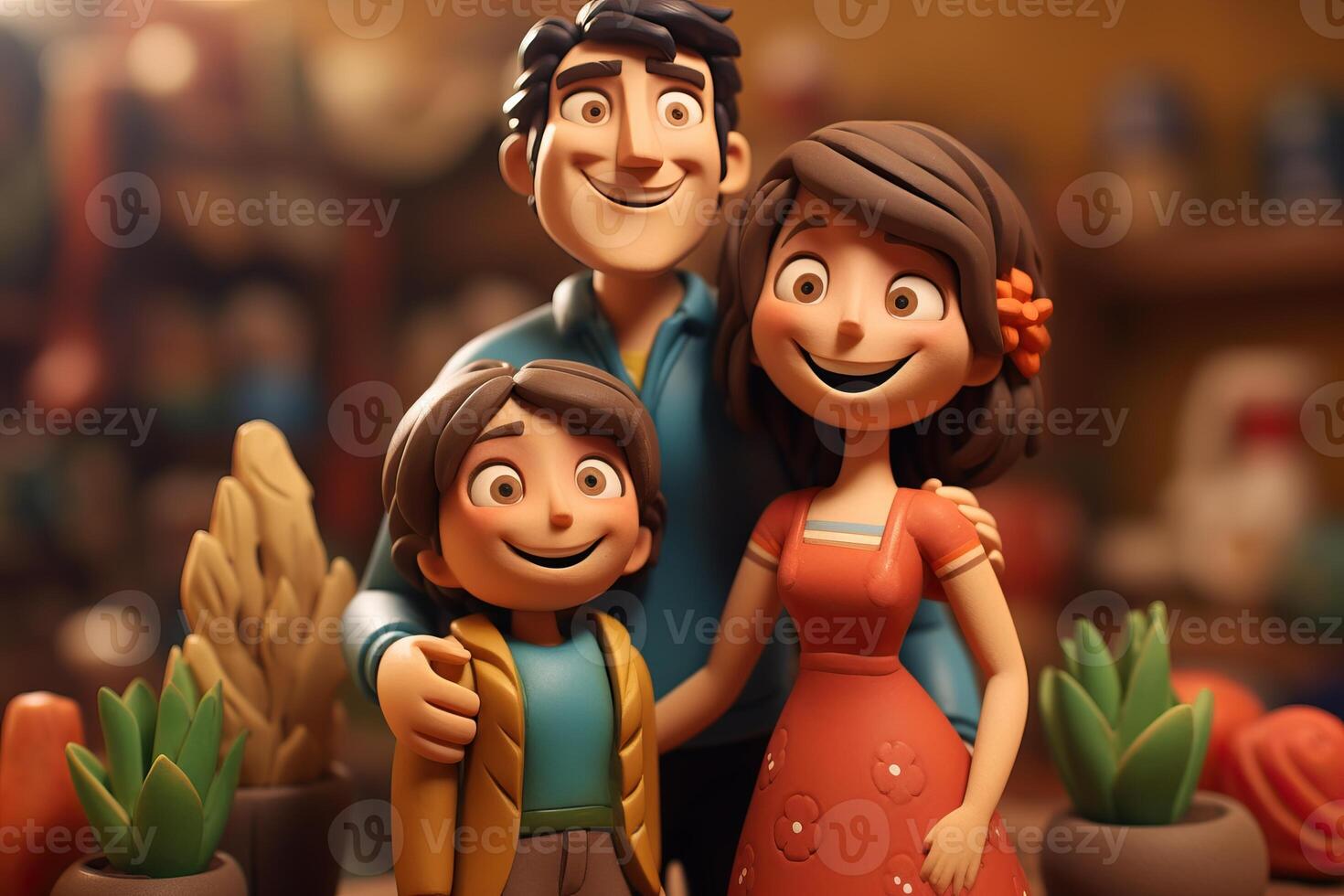 AI generated Family of three smiling icons clay artwork photo