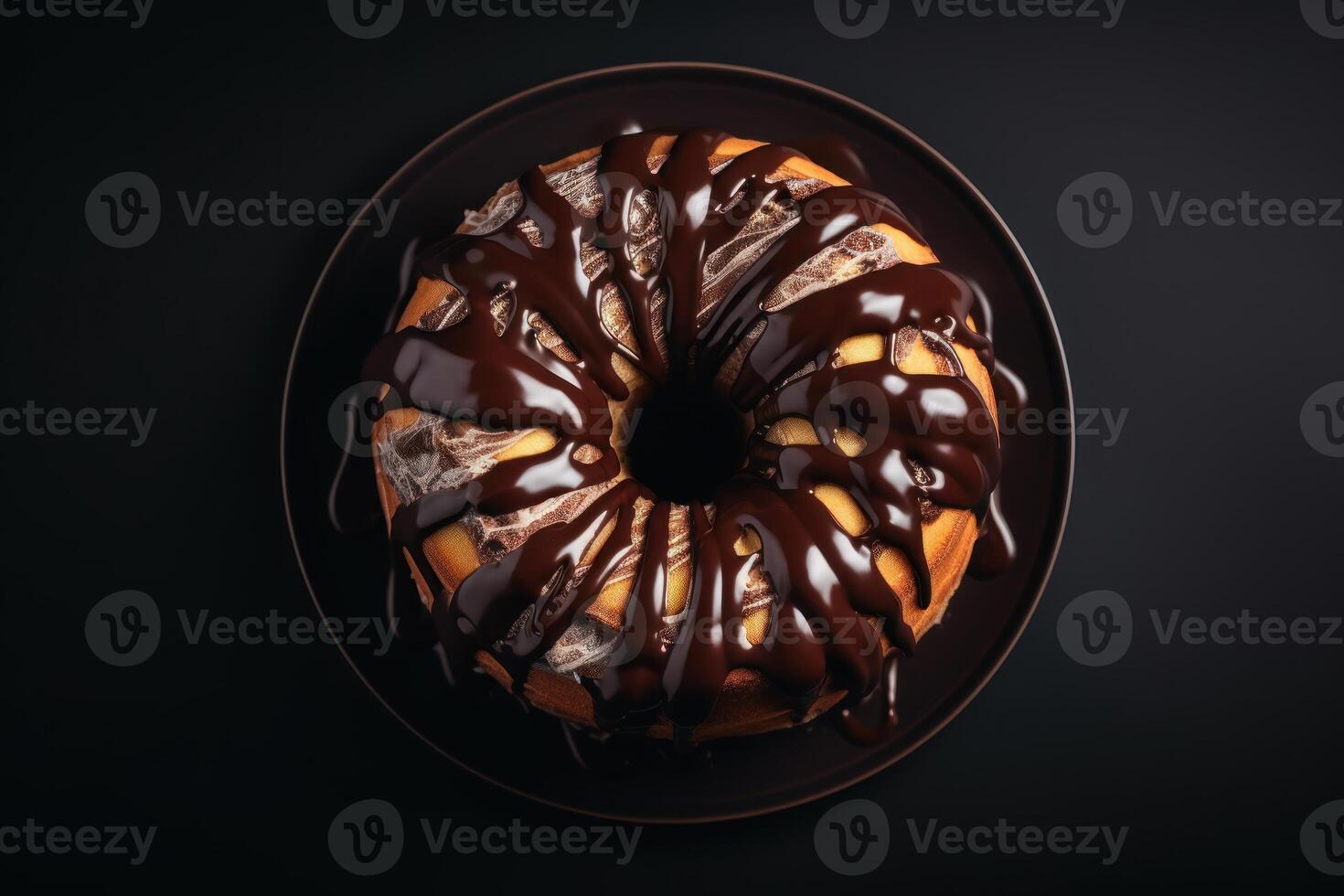 ai generado chocolate mármol bundt pastel con chocolate vidriar. foto