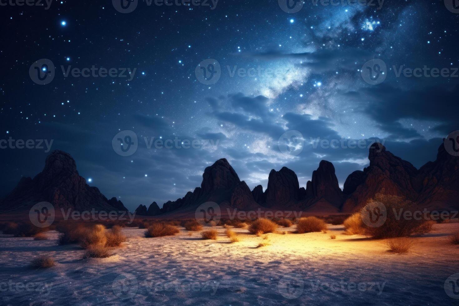 ai generado estrella noche en el Desierto foto