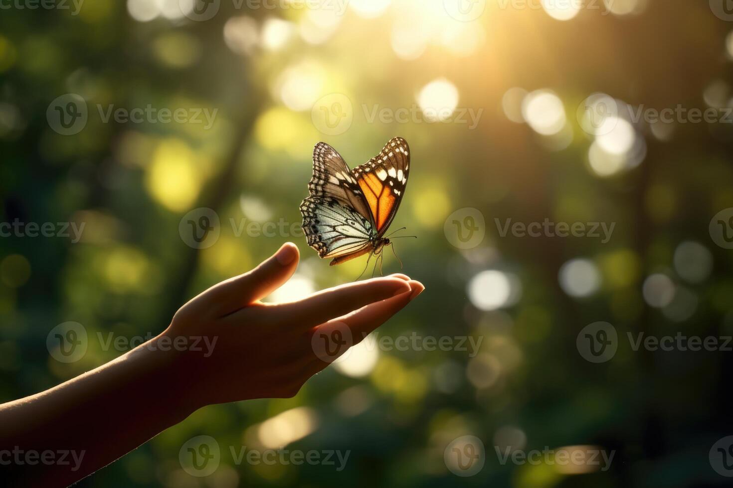 AI generated Blue Morpho butterfly in natural habitat, Amazon, Peru photo