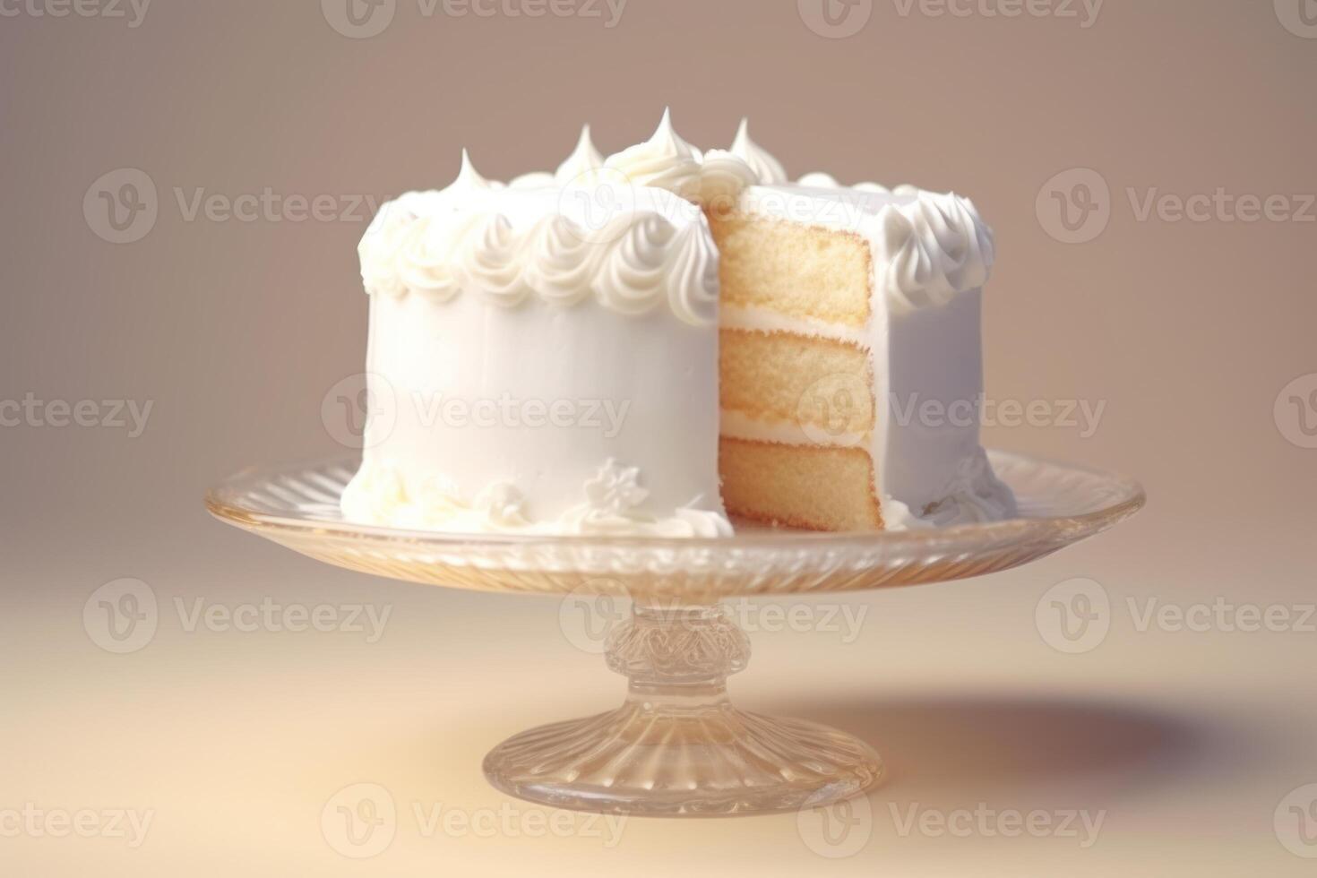 AI generated Delicious white cake on a stand photo