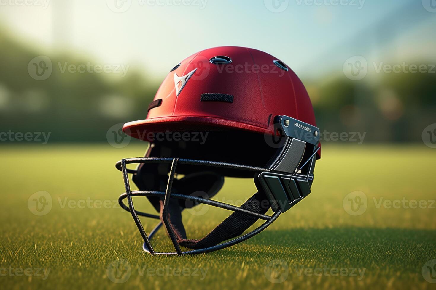 AI generated Cricket helmet with grill for player protection. photo
