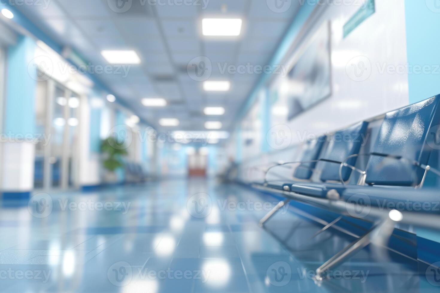 AI generated Blurred abstract background of hospital interior waiting hall photo