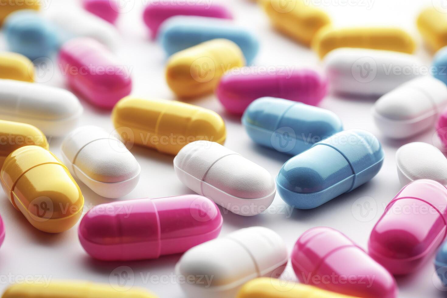 AI generated Colorful vitamin capsules on white background. photo