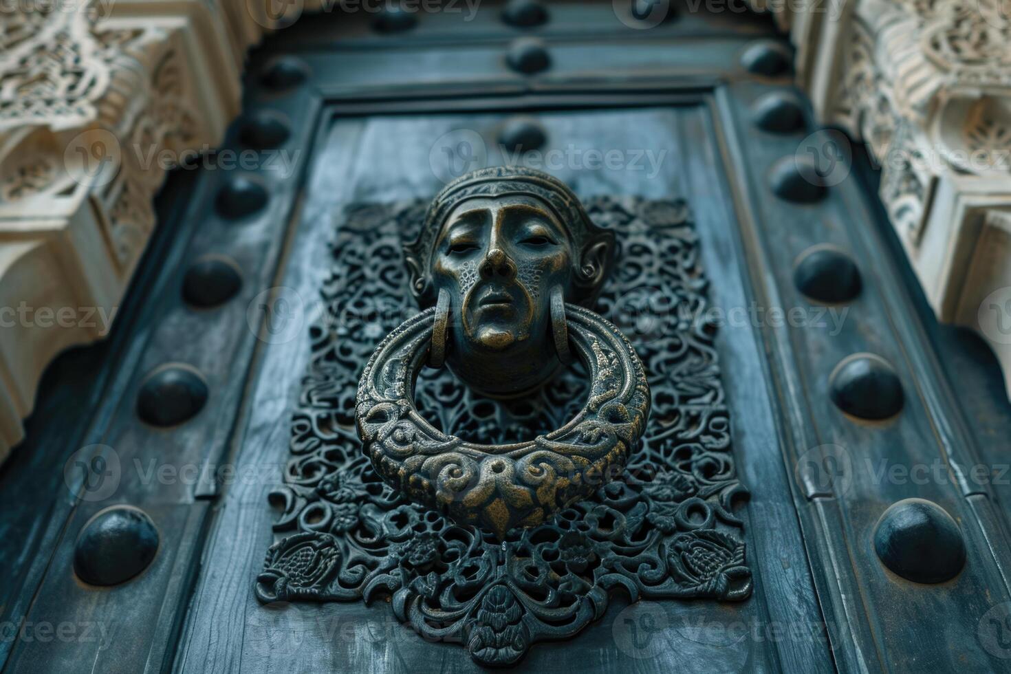 AI generated Islamic door knocker and ornaments at Seville Cathedral. photo
