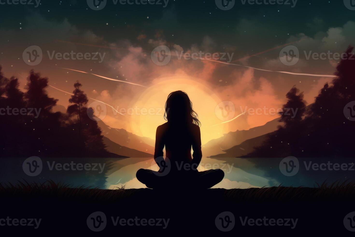 AI generated Meditating woman embodies mindfulness. photo