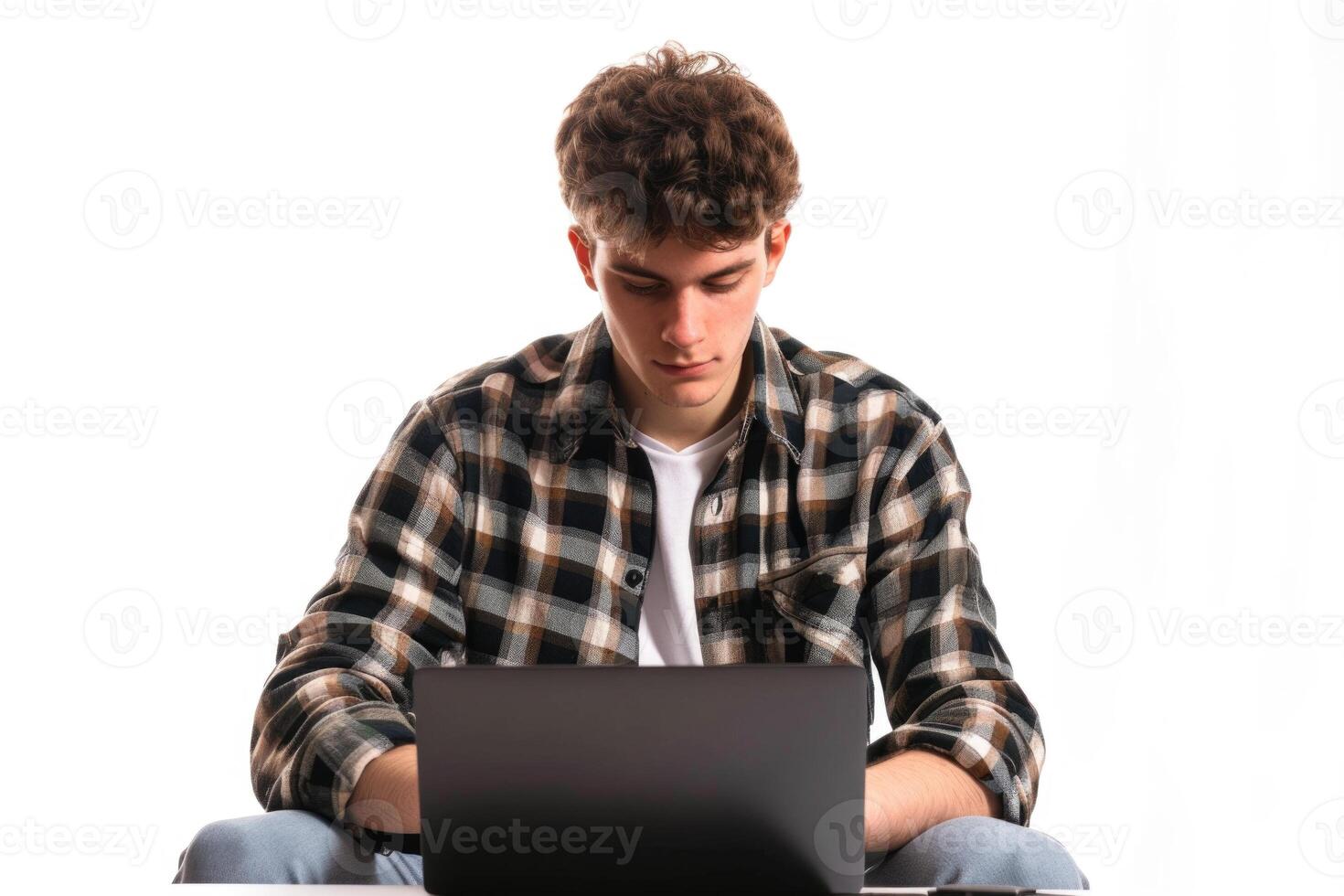 AI generated Caucasian student freelancer excels in remote e learning. photo