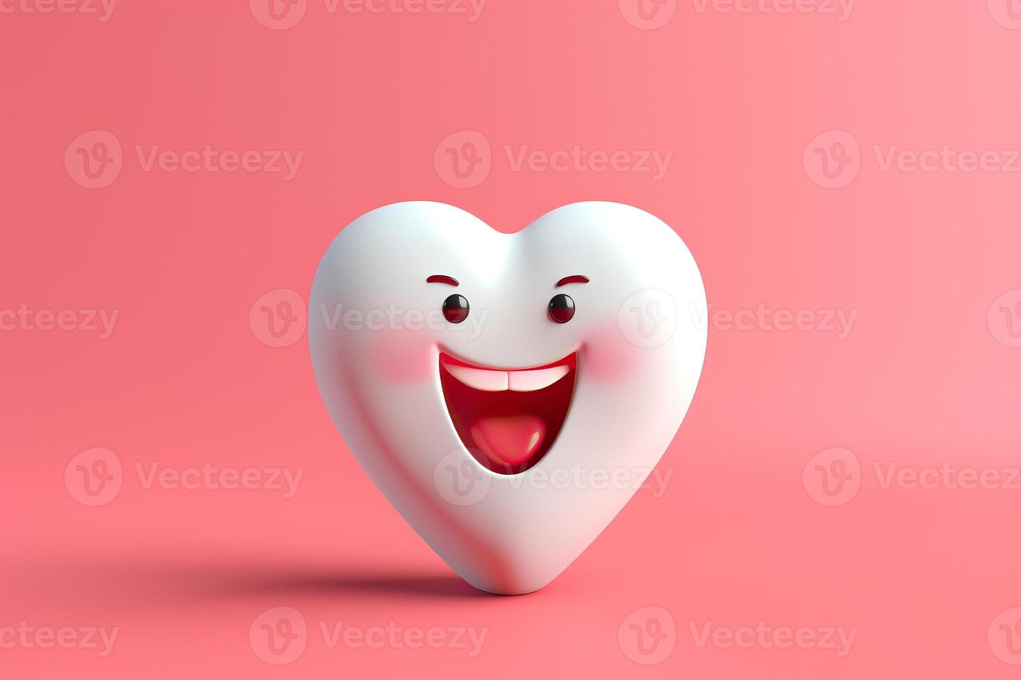 AI generated Cute 3D tooth with a red heart for Valentine's Day. photo