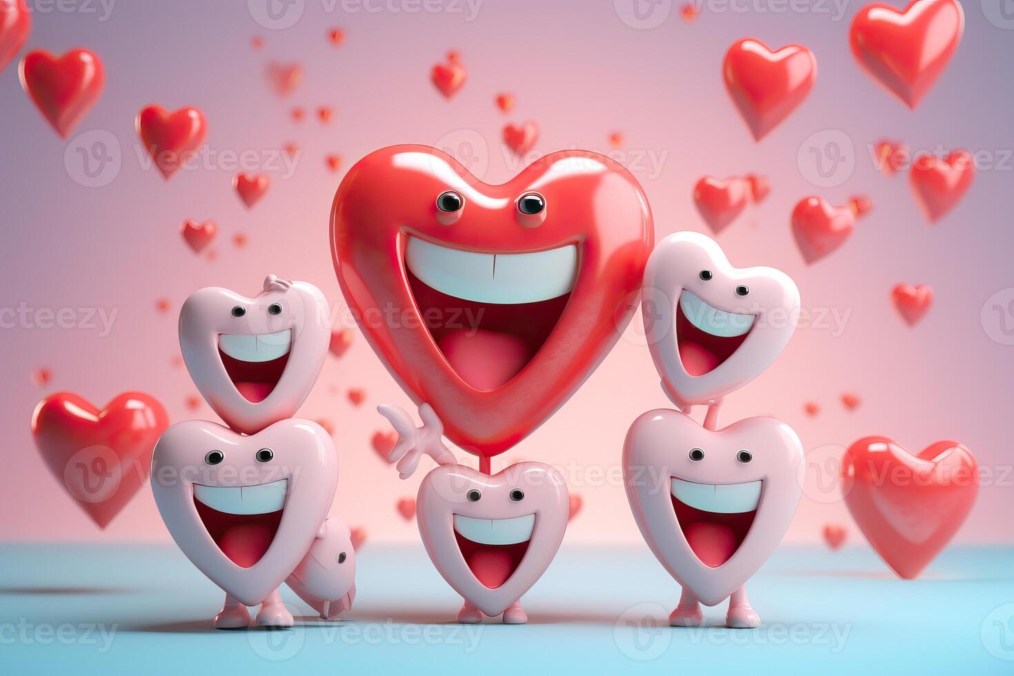 AI generated Adorable 3D tooth with red hearts photo