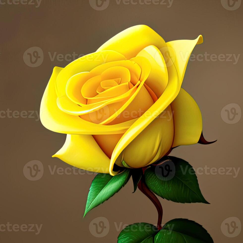 AI generated image of a yellow rose flower on a gray background, AI generation photo