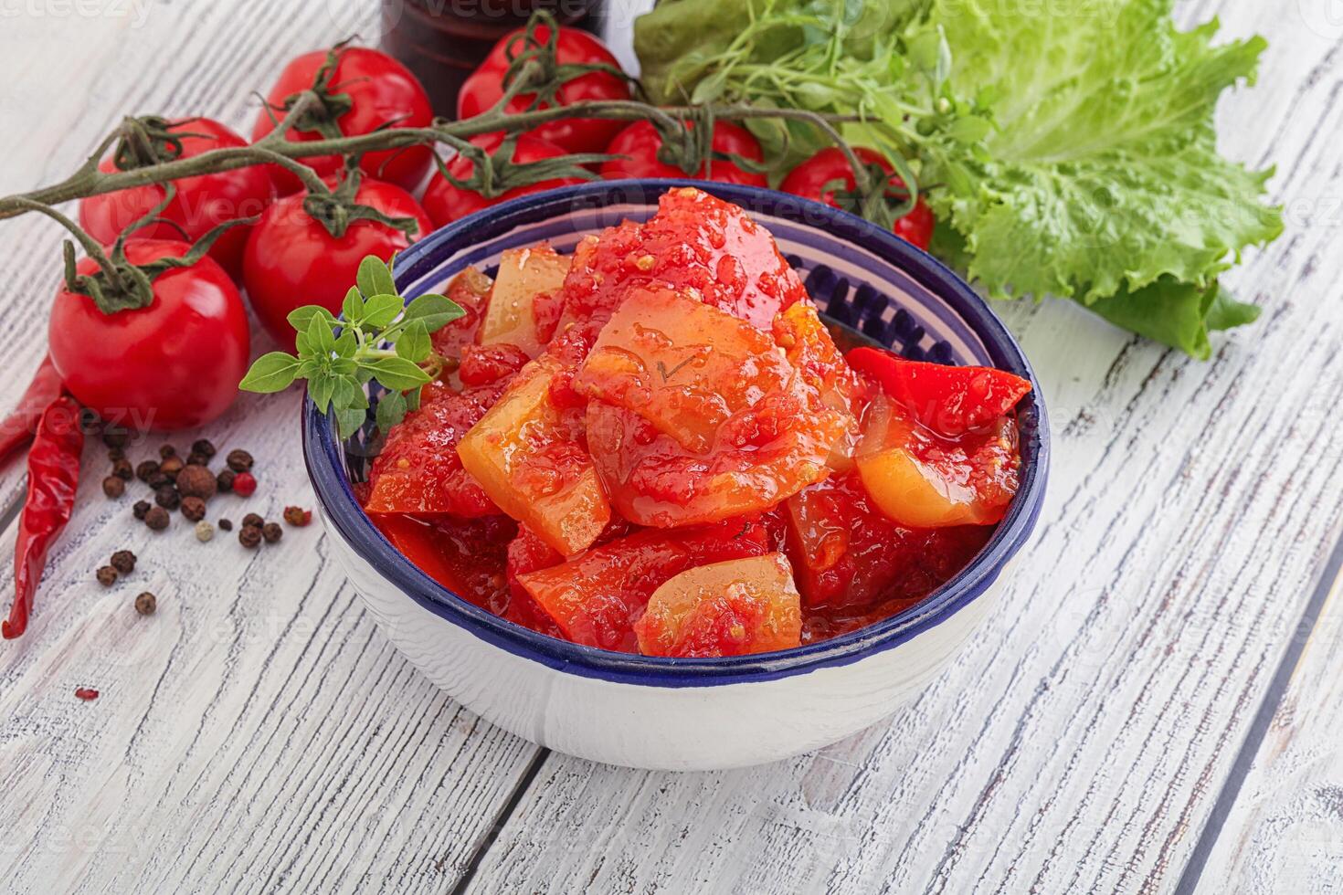 Hungarian lecho with tomato and paprika photo